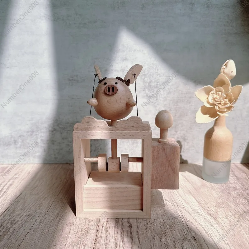 Handmade Wooden Flying Pig, Electric Dynamic Display Sculpture, Trendy Creative Desktop Souvenir Gift