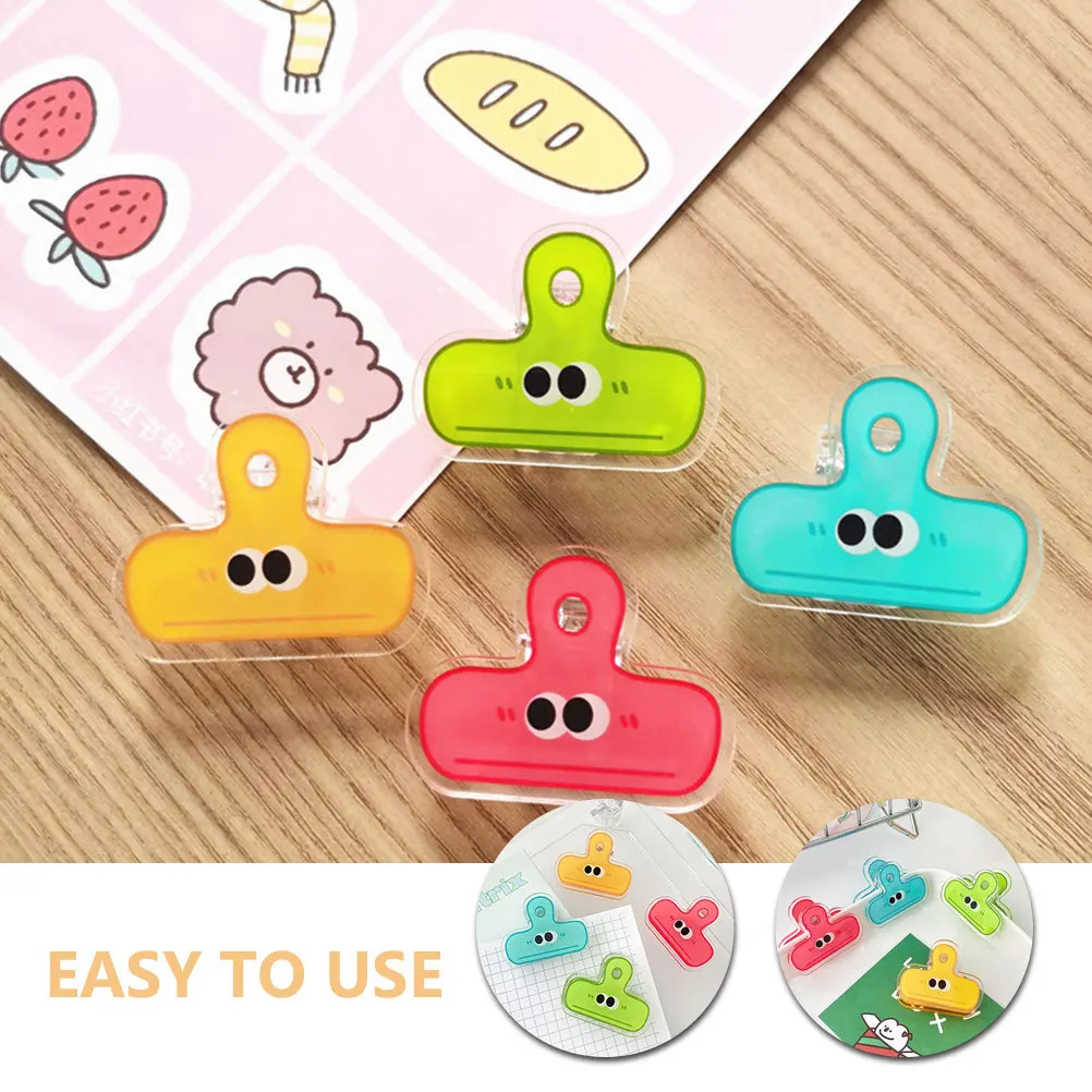 4 قطعة مقاطع الموثق الصغيرة لطيف الكرتون وثيقة كليب للكتاب الورقي الغذاء حقيبة ختم تخزين قابلة لإعادة الاستخدام متعدد الألوان مكتب المدرسة #4