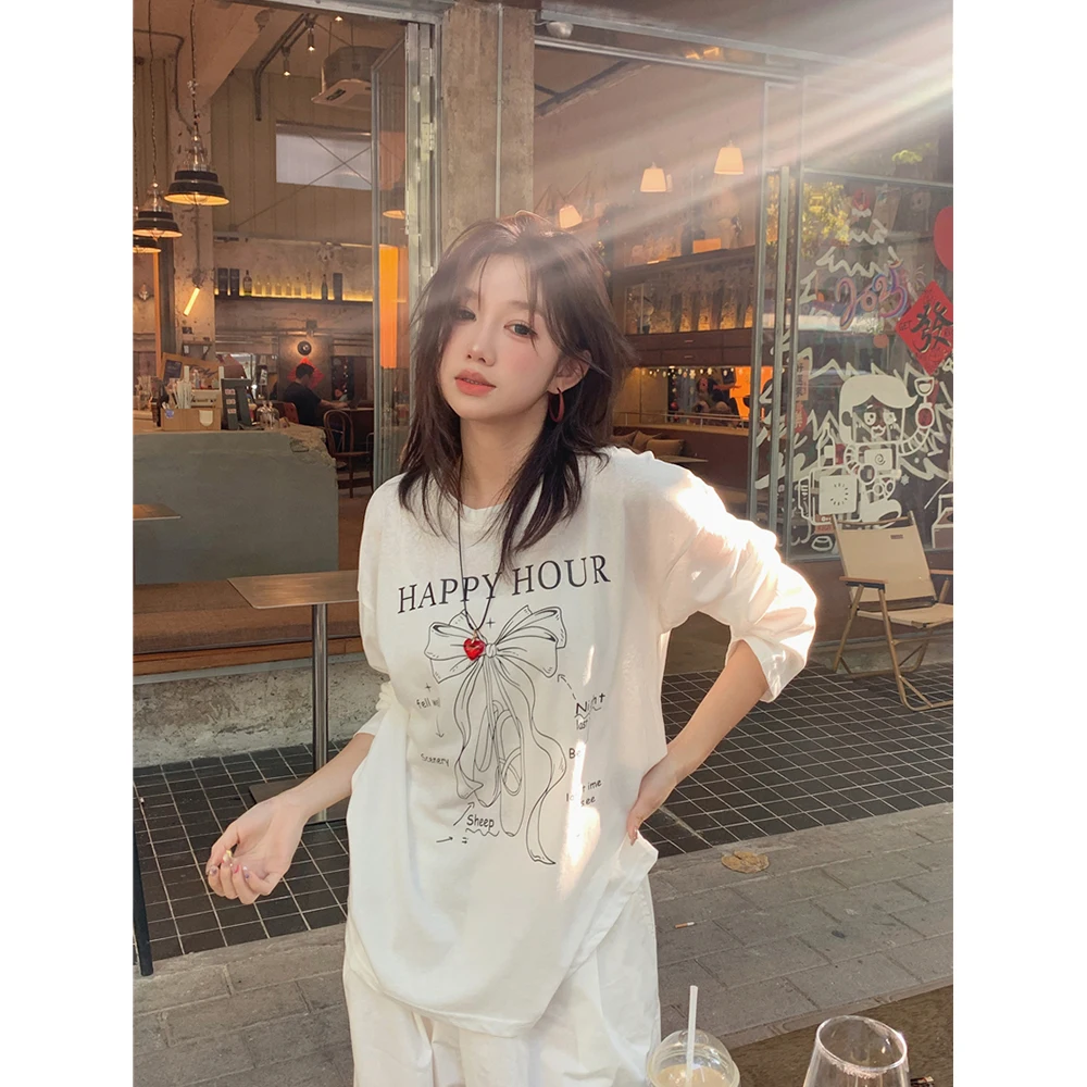 

Long Sleeve T-Shirts Womens Emo Cotton Tops Slim Fit Relaxed Patchwork Lace Trim Ruffled Hem Gothic Style Autumn Streetwear
