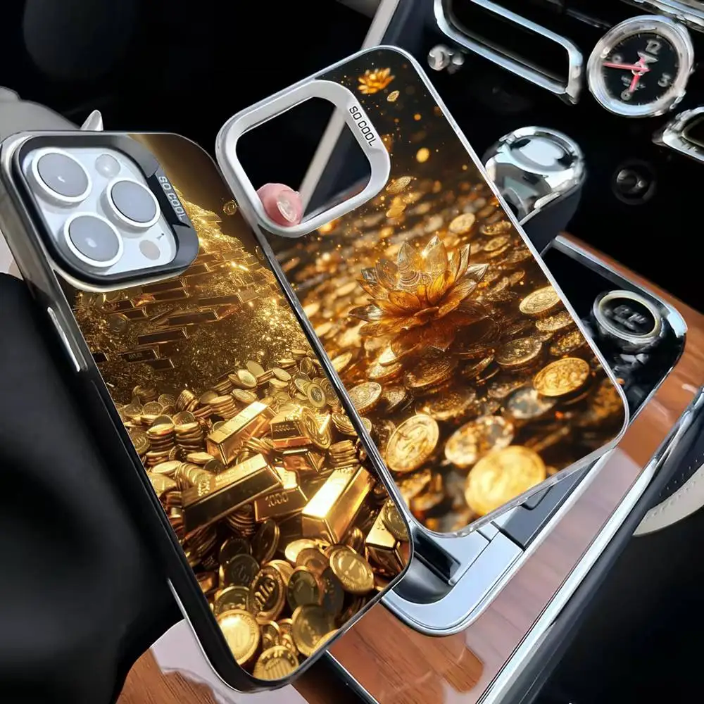 Gold Cash Art Phone Case For iPhone17,16,15,14,13,12,11 Plus,Pro Silver White Matte Shockproof Cover