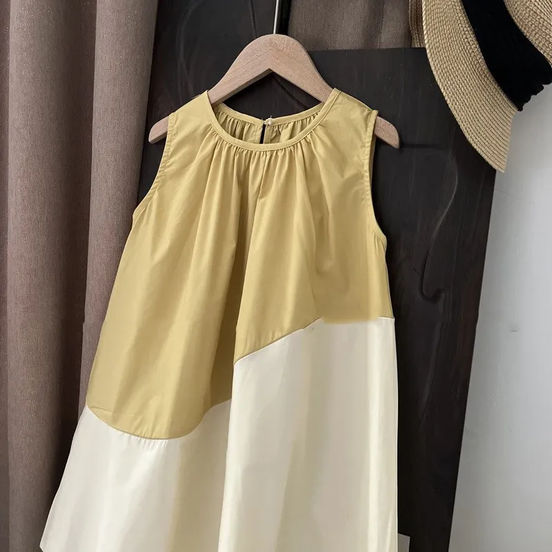 Vestidos de verano para niñas, vestido abstracto de contraste, chaleco individualizado, moda Simple para niños, ropa para bebés y niñas