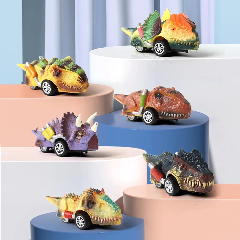 

New Creative Simulation Small Dinosaur Car Toy Model Children Tyrannosaurus Rex Triceratops Inertia Car Pull Back Car Boy Toys