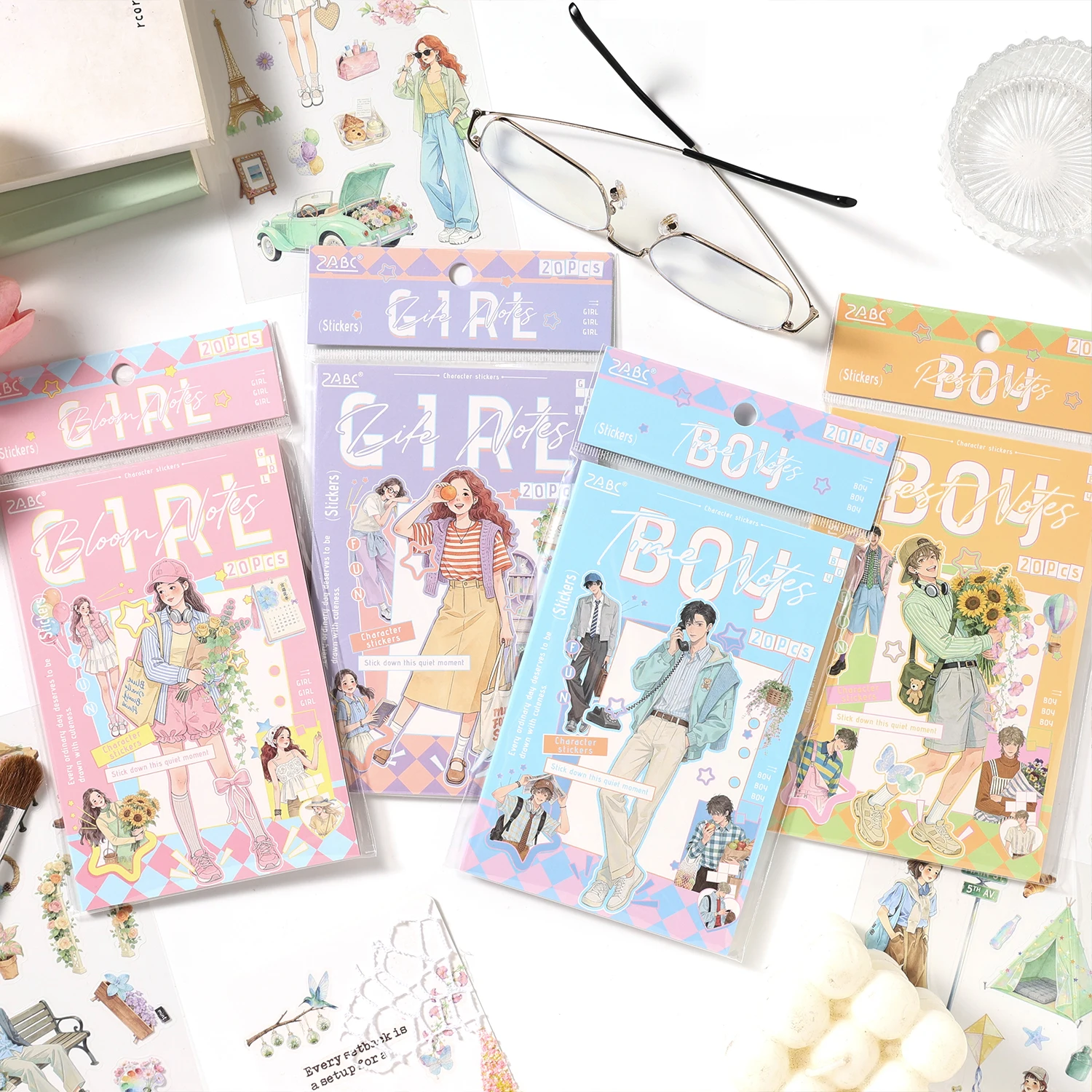 20PCS Youthful Daily Life Series PET Stickers Girls Boys Character DIY Junk Journal Diary Album Scrapbook Phone Collage Stickers