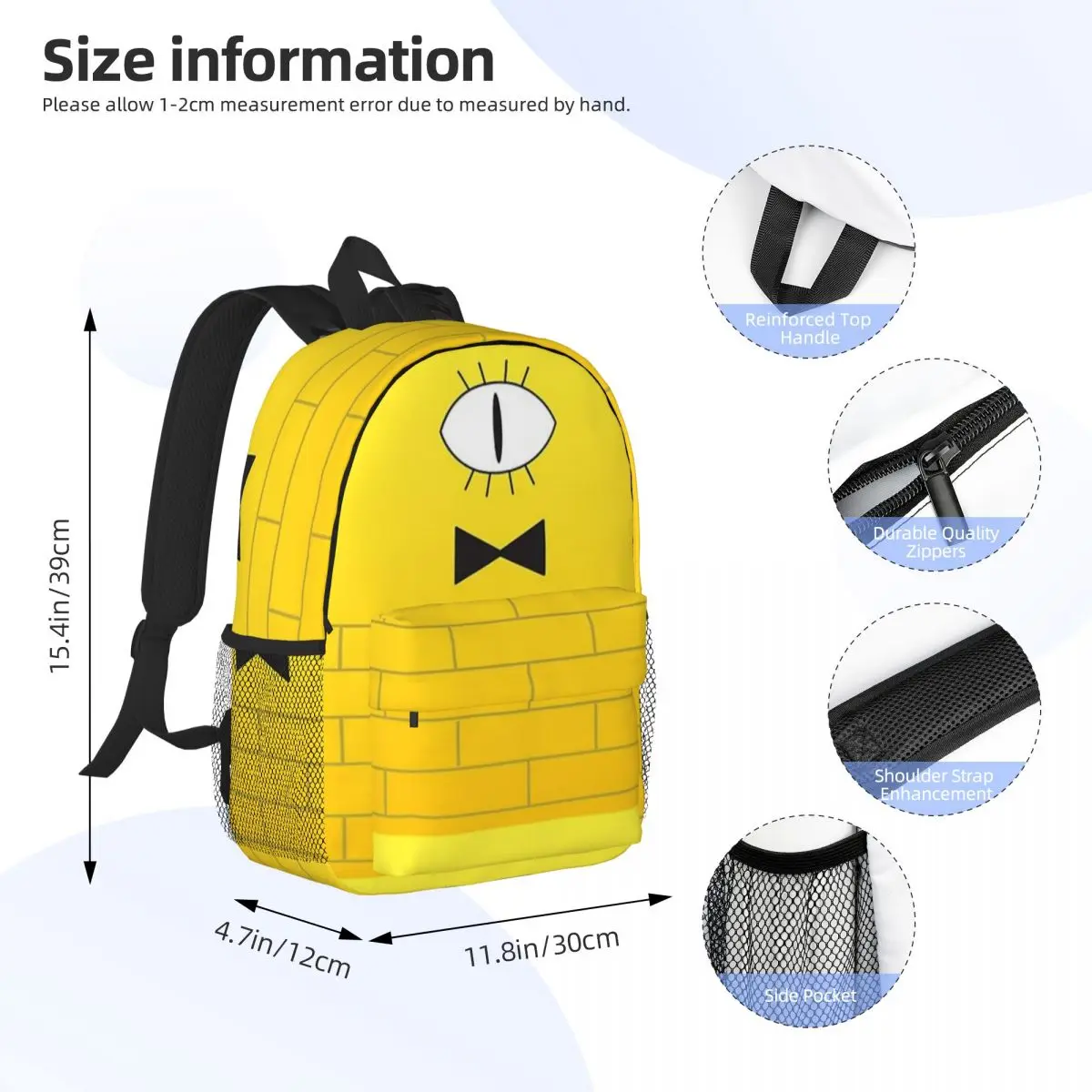 Bill Cipher - Flat Backpacks Boys Girls Bookbag Cartoon Students School Bags Laptop Rucksack Shoulder Bag Large Capacity