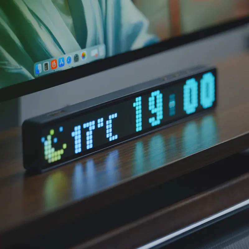 LED dot matrix pixel clock pickup voice-activated music spectrum light WiFi network time Weather display desk clock