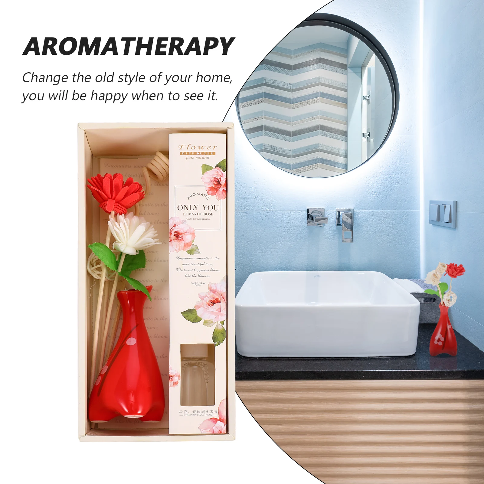 

Ceramic Aroma Diffuser Essential Oil Bottle Smooth Bottom Stable Home Office Decor Aromatherapy Set Rattan Diffusers Photography