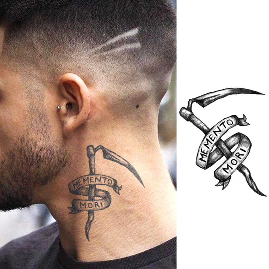 Halloween Tattoo - Herbal Tattoo Stickers with Dark Style Sickle Pattern, Cool and Cool Style for Men and Women, Suitable for Hands, Fingers, Neck, Multi-Purpose Tattoo, Long-Lasting Waterproof for 15 Days