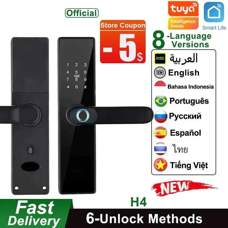 New Tuya Electronic Lock Wifi Smart Door Lock Fingerprint Lock Password IC Card Key USB Charge For Smart Home