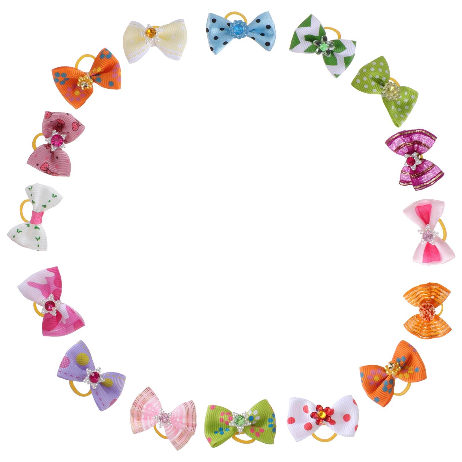 

20 Pcs Pet Head Flower Rhinestone Pearls Flowers Bows Hair Shampoo Bowknot with Rubber Band Dog Bowknotk