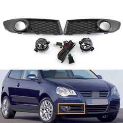 Car Front Fog Light Grill Cover Lower Bumper Grille With Fog Lamps For VW Polo 2006 2007 2008 2009 MK4 9N3 6Q0853666G 6Q0853665E