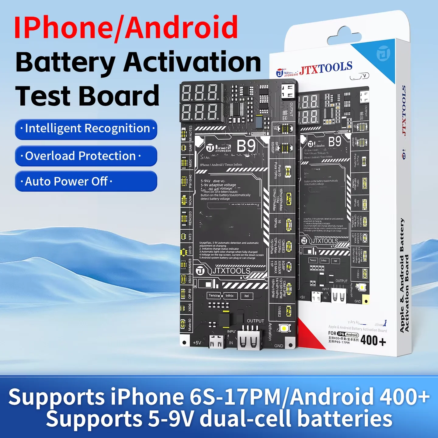 JTX B9 Battery Activation Board with Display for iPhone 6S-17 PRO MAX Android Phone Repair Battery Tester Fast Charger Tools