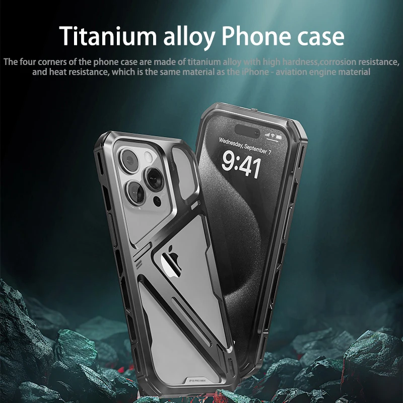 Luxury Titanium Alloy Hollowed Out Phone Case For iPhone 15 14 13 Pro Max 15Promax Mechanical Metal Armor Shockproof Back Cover