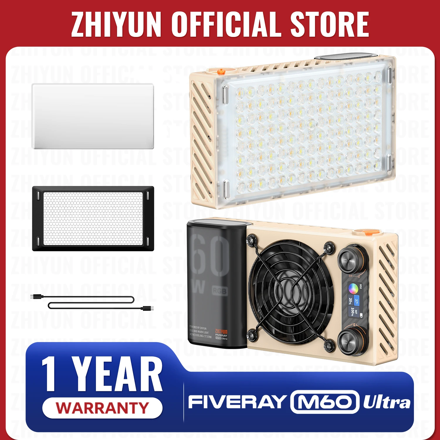 ZHIYUN Official FIVERAY M60 Ultra RGB Fill Light 60W Pocket Video Light 2500K~10000K APP Control For Vlog YouTube Live Streaming