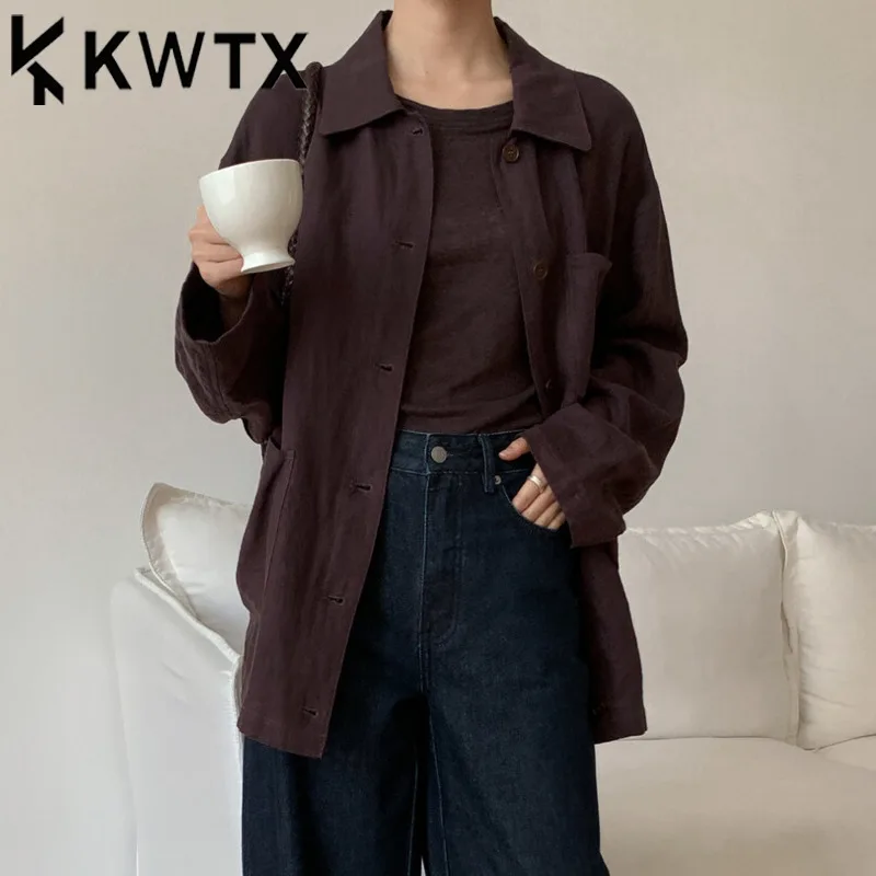 

KWTX Women's Lightweight Lapel Single Breasted Shirt Jacket with Pockets Casual Elegant Minimalist Spring Summer 2025