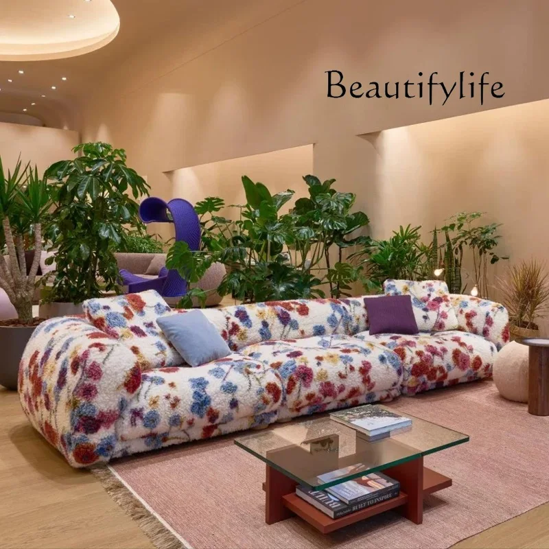 New floral fabric sofa Italian minimalist designer living room small apartment color straight row