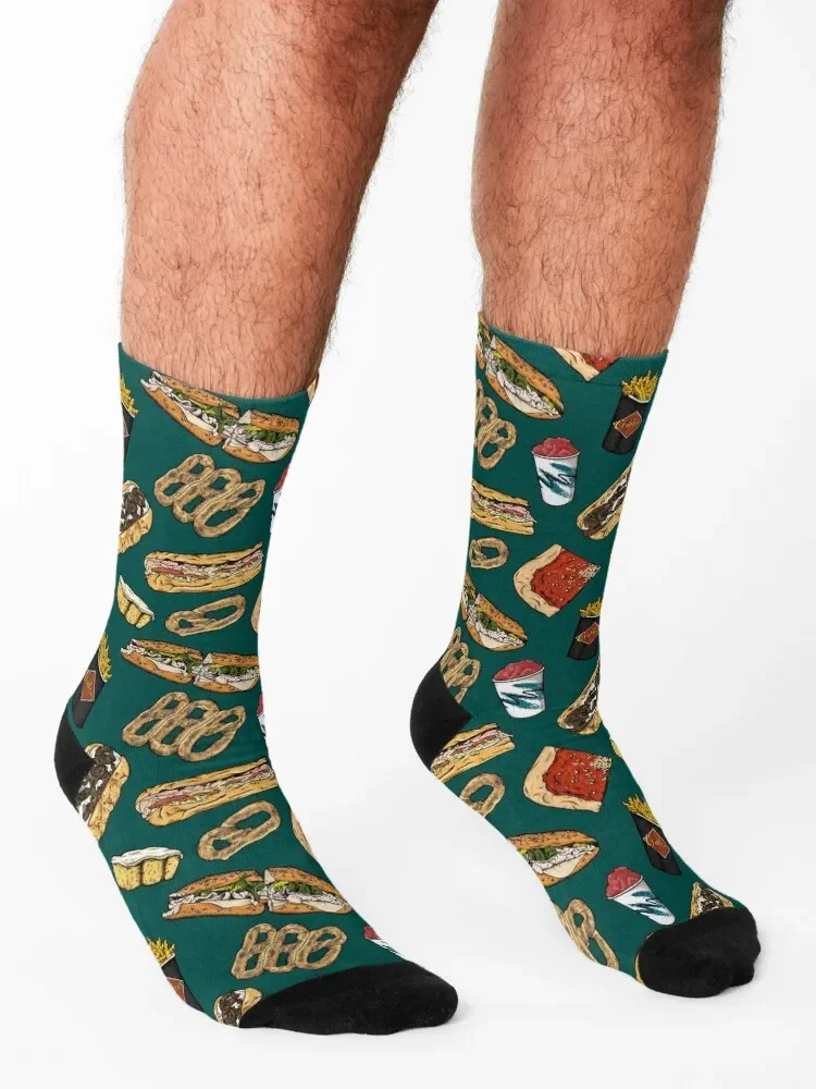 Philly Foods Pattern - Dark Green Socks funny gifts set Designer Man Socks Women\'s