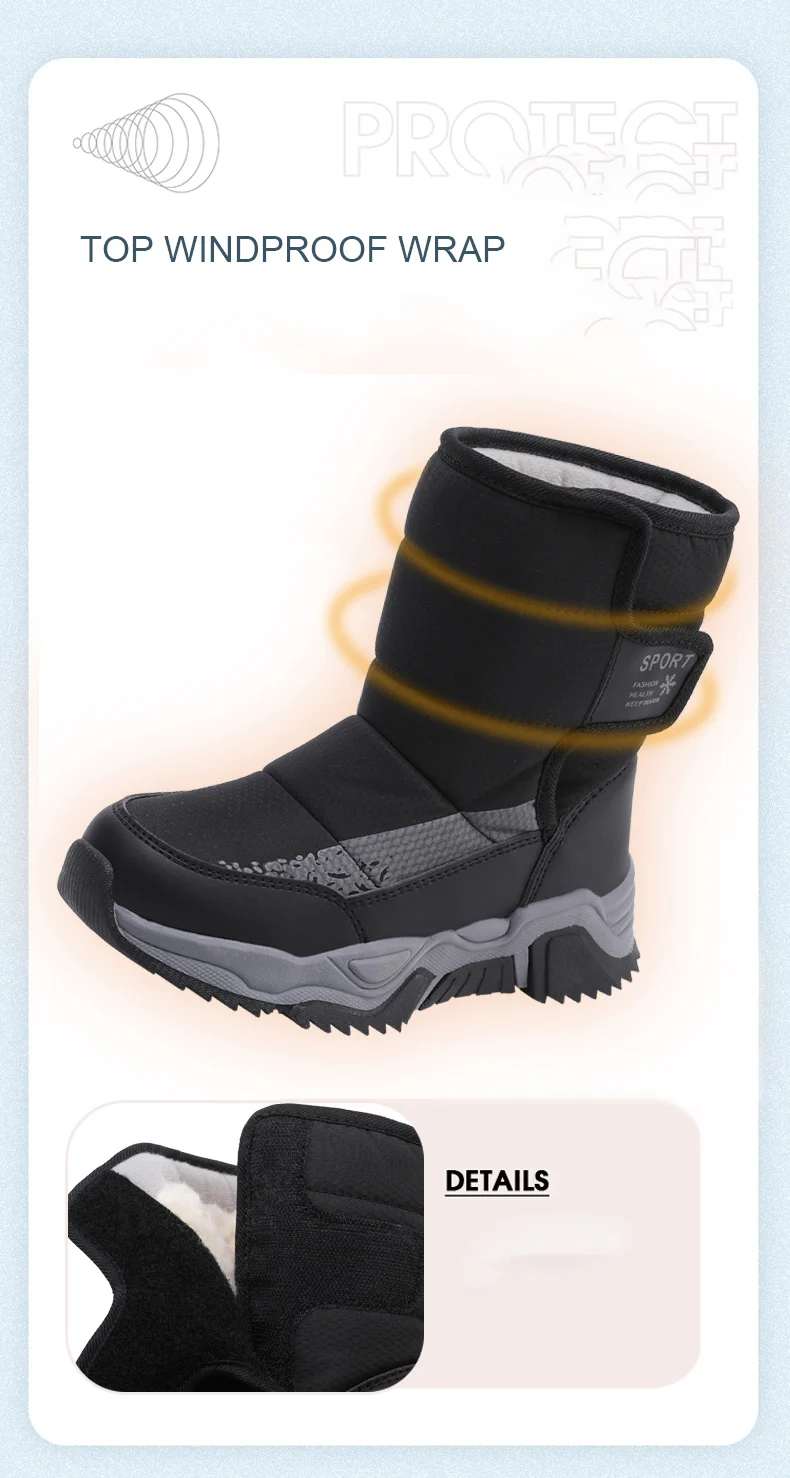Kinder-Schneestiefel Winter High-Top Kinderschuhe mit Klettverschluss Baumwollschuhe für Schüler Outdoor Bequeme Rutschfeste Stiefel mit Dicker Sohle – Detail 4