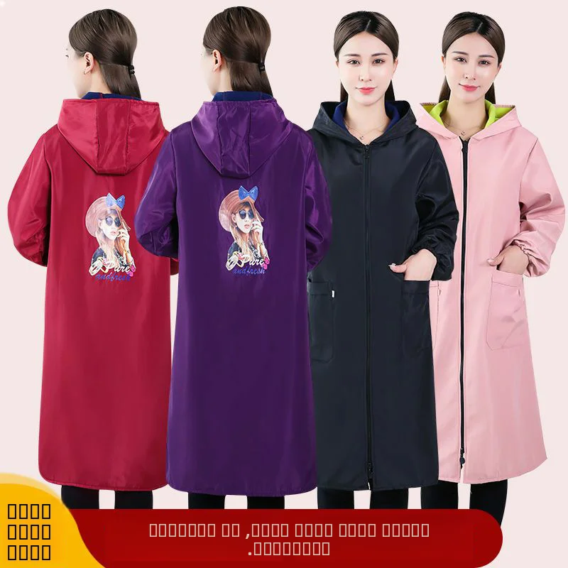 

Long Thiened Fce Adult Apron Women Waterproof Dir Proof Gown Long Sve Kitchen Cooking Apron down Cotton Padded Coat