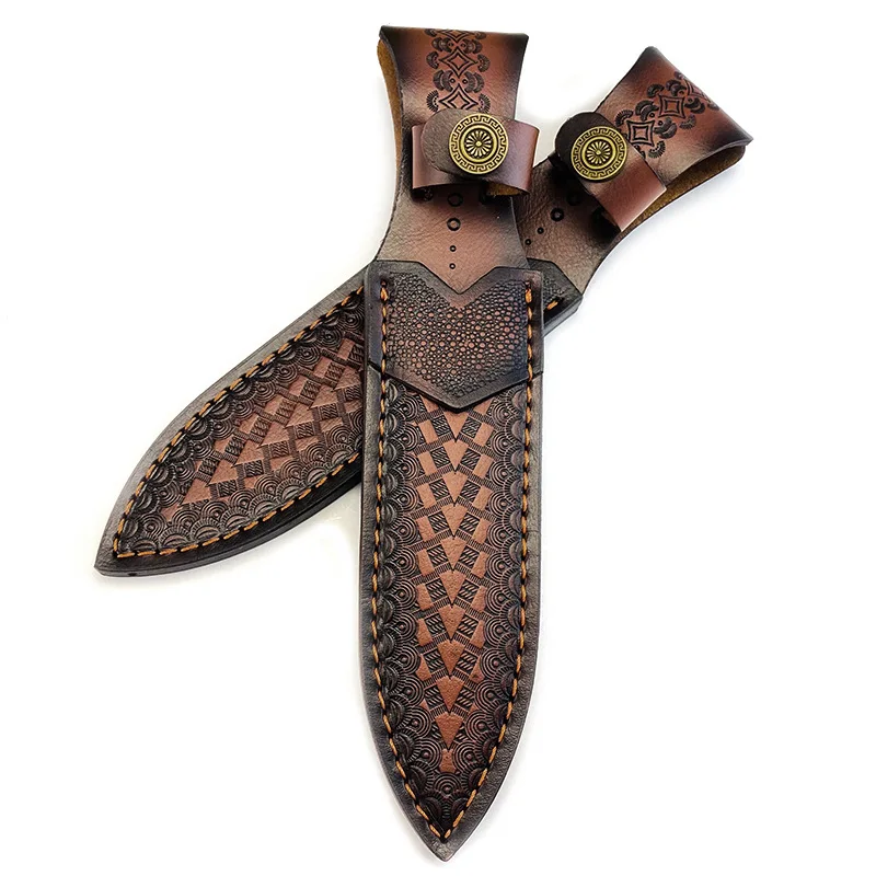 Real Cowhide Cowskin Outer Straight Knife Sheath Fixed Blade Scabbard Cover Storage Bag Holders Pants With Brass Buckle