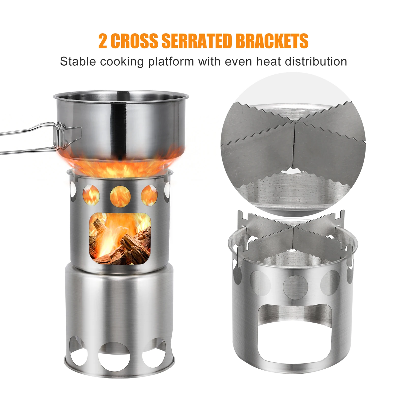 Camping Stove Portable Stainless Steel Lightweight Wood-Burning Stove Outdoor Cooking Picnic Camping Burner Wood-Burning Stove view 2