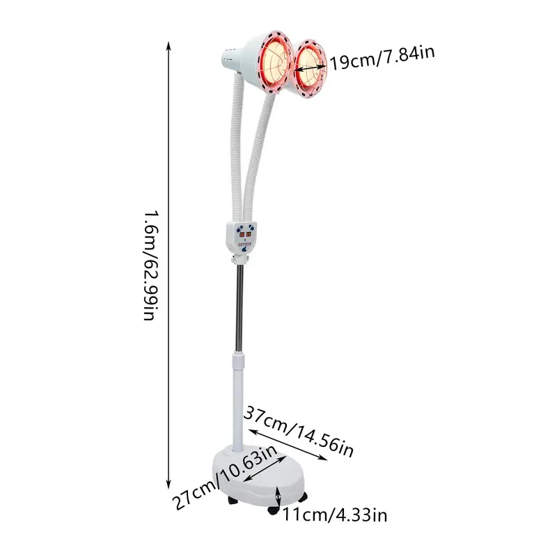 

Инфракрасная тепловая лампа с двойной головкой, облегчение боли, регулируемая температура и шланг с дистанционным управлением для салона и дома