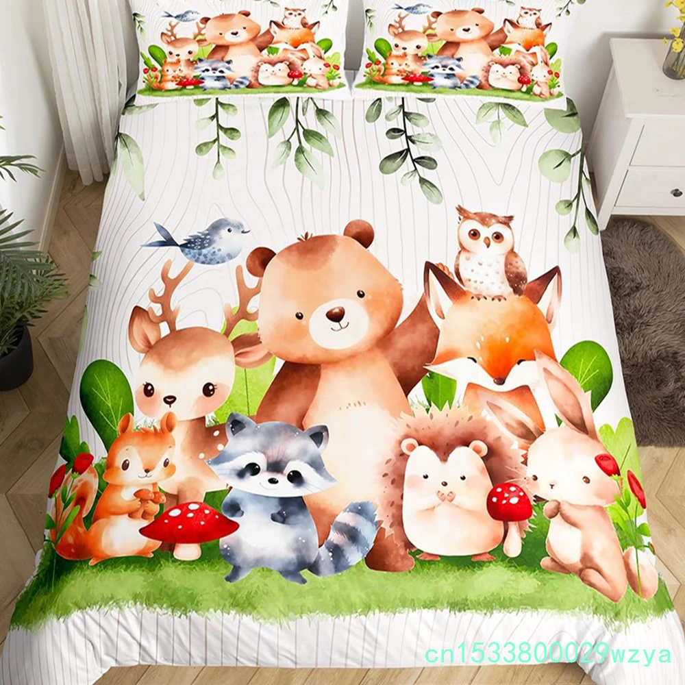 Lovely Squirrel Duvet Cover Cartoon Animal Starry Sky Moon Universe Blue Cloud Bedding Set Watercolor Painted Art Quilt Cover