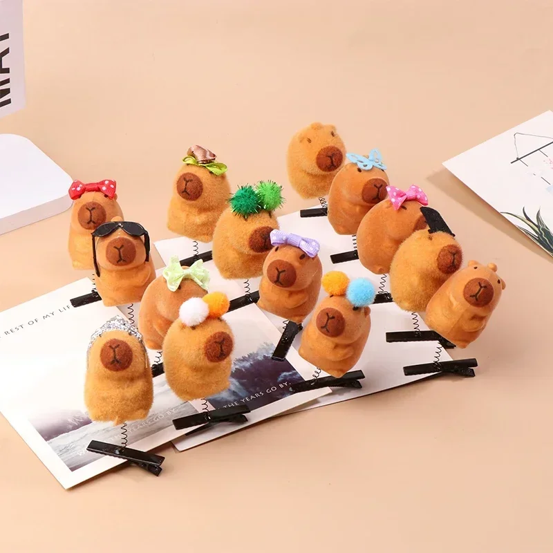 5/10pcs Hair Clip Fashion Children Bow 3D Capybara Animal Plush Hairpin Funny Style Duckbill Clips Headdress Hair Accessories