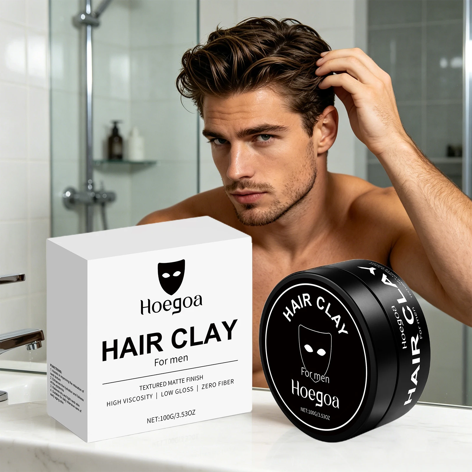 Cera para Peinar el Cabello para Hombre, Acabado Mate, Fijación Fuerte, Volumen Natural, Efecto Esponjoso, No Grasoso, Refrescante, Ligero, para Uso Diario
