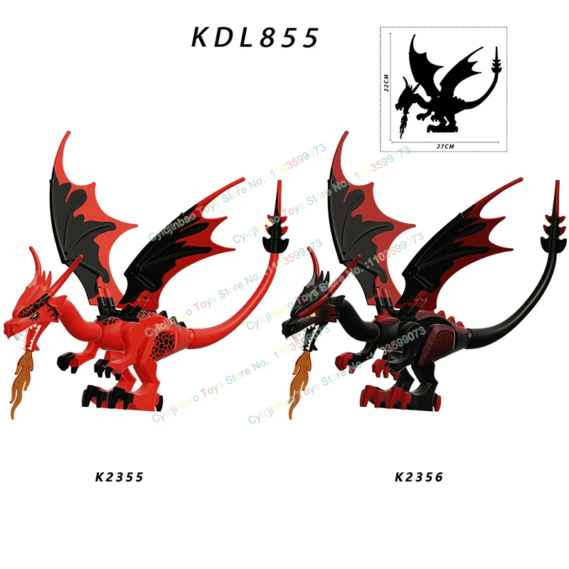 

KDL855 Comic Building Blocks Animal Bricks Red Dragon Black Dragon Fire Dragon Action Figure Accessories Toys For Kids Gifts
