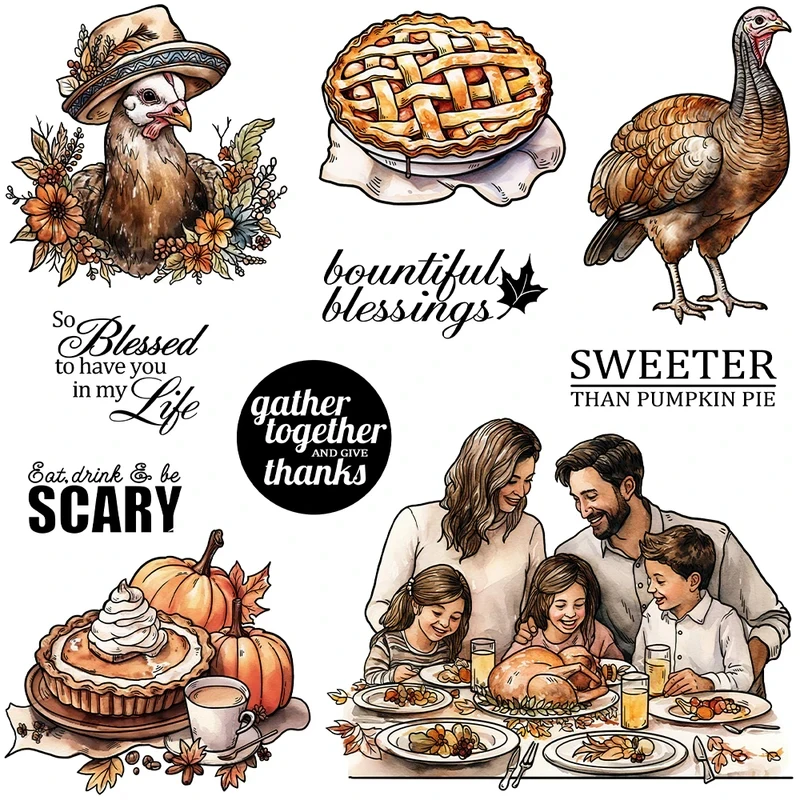 

Thanksgiving Day With Family Cutting Dies Clear Stamp DIY Scrapbooking Supplies Metal Dies Silicone Stamp Cards Album