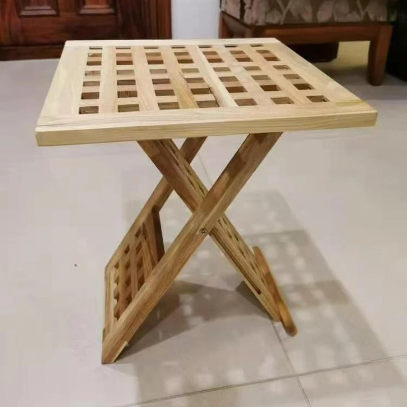 

Solid Wood Folding Coffee Table Portable Side Table with Grid Design Sturdy Frame Eco-Friendly Finish Creative End Tables