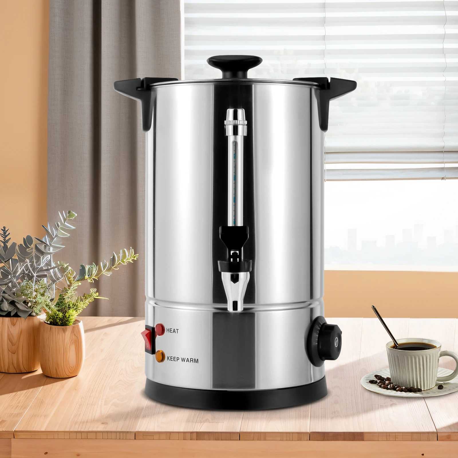 Urne à café commerciale 8L/2.11gal, distributeur de boissons d'eau chaude, cafetière à percolate en acier inoxydable, urne d'eau chaude