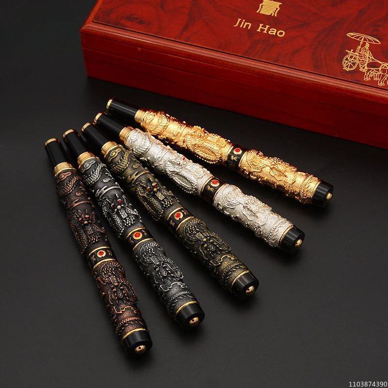 

Jinhao Double Dragon Fountain Pen Golden Plates Clip Iridium Fine Nib 0.5mm Fashion Luxury Handmade Advanced Craft Writing Gift