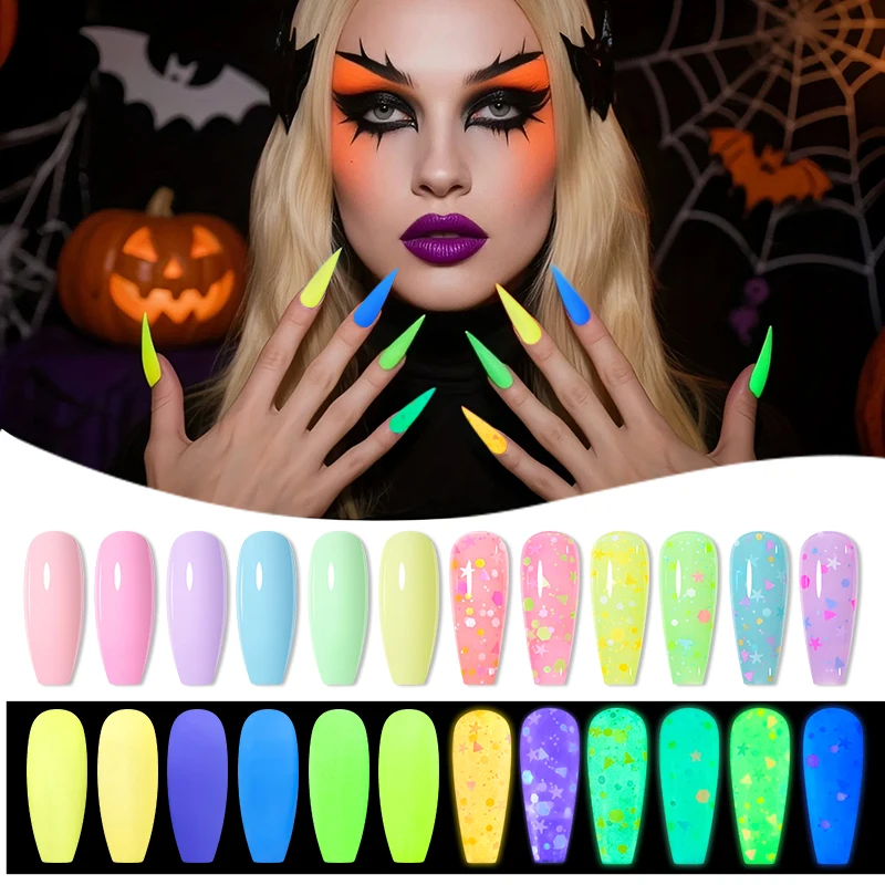 12PCS/SET Fluorescent Night Light Nail Polish Gel Luminous Removable Semi-Permanent Polish Nail Salon Diy Nail Art Varnish Kit