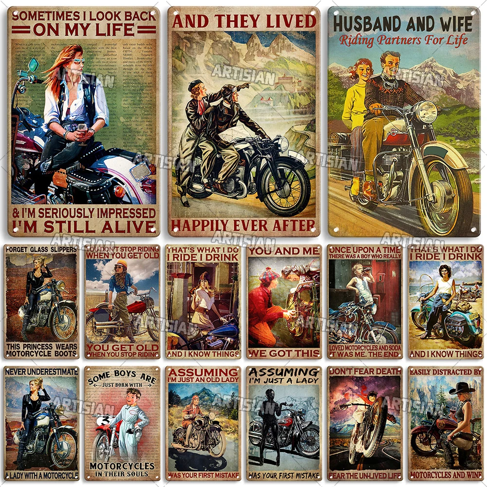 ARTISIAN Weathered Motorcycle Metal Sign Vintage Metal Plaque Rusty Metal Plate Decorative Poster Bar Home Cafe Industrial Decor