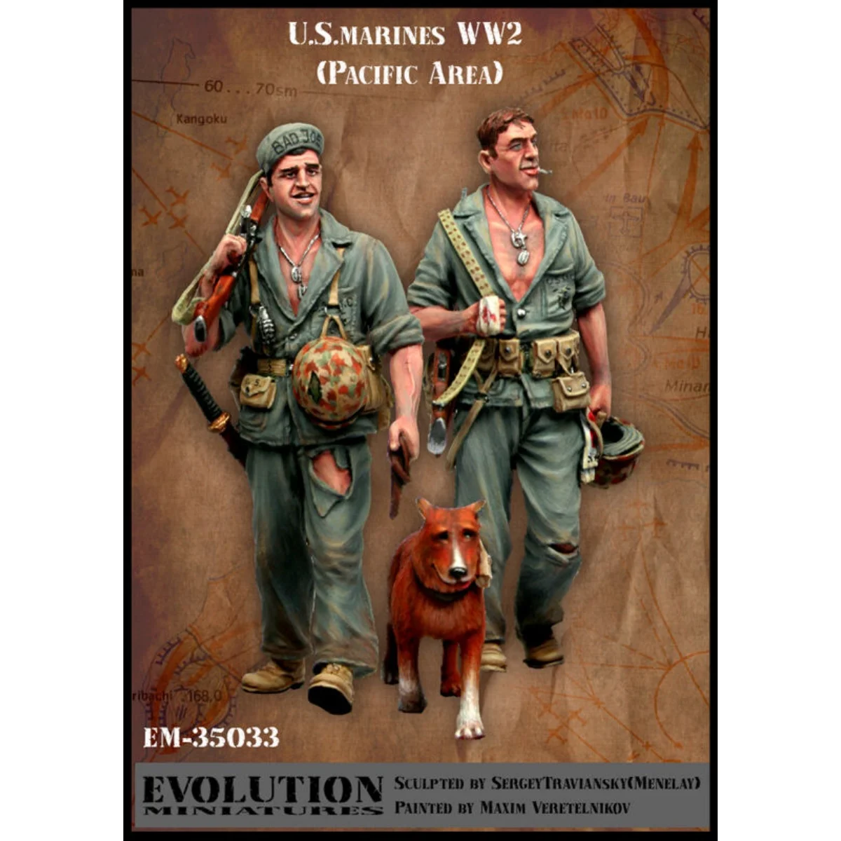 Puppenmodellbausatz im Maßstab 1:35 – United States Marine Corps (zwei Soldaten und Hund) – unmontiert und unbemalt – 480C