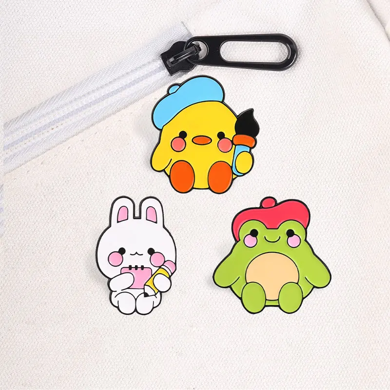 Niedliche Tier-Emaille-Abzeichen-Set für Künstler, Ente, Hase, Frosch, Anstecknadel, Cartoon-Kreatur-Brosche für Kleidung und Rucksack-Dekoration – Detail 4