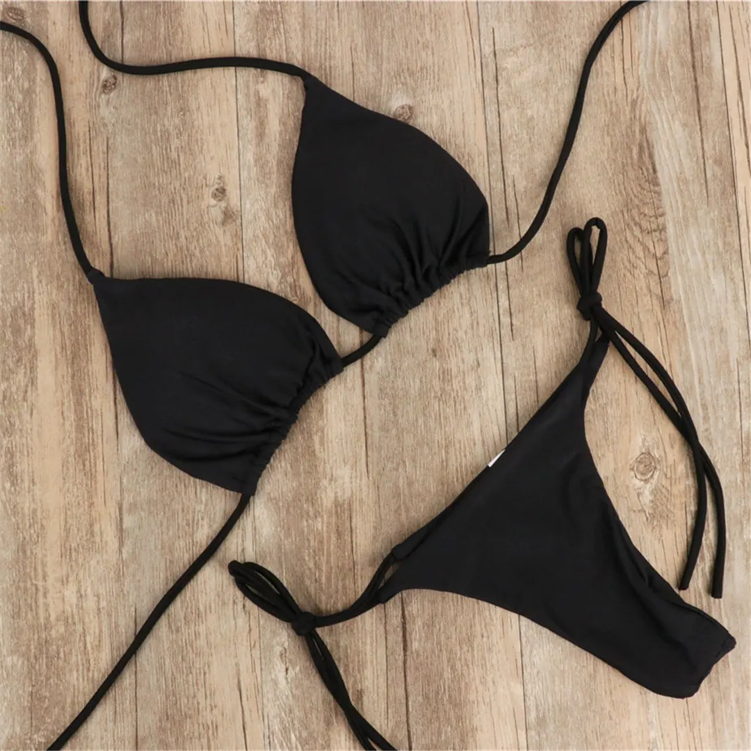 Neuer sexy gepolsterter Neckholder-Bikini Damen-Badeanzug zweiteiliger Bikini-Set mit Tanga-Badehose Badeanzug für Damen V2478B – Detail 27