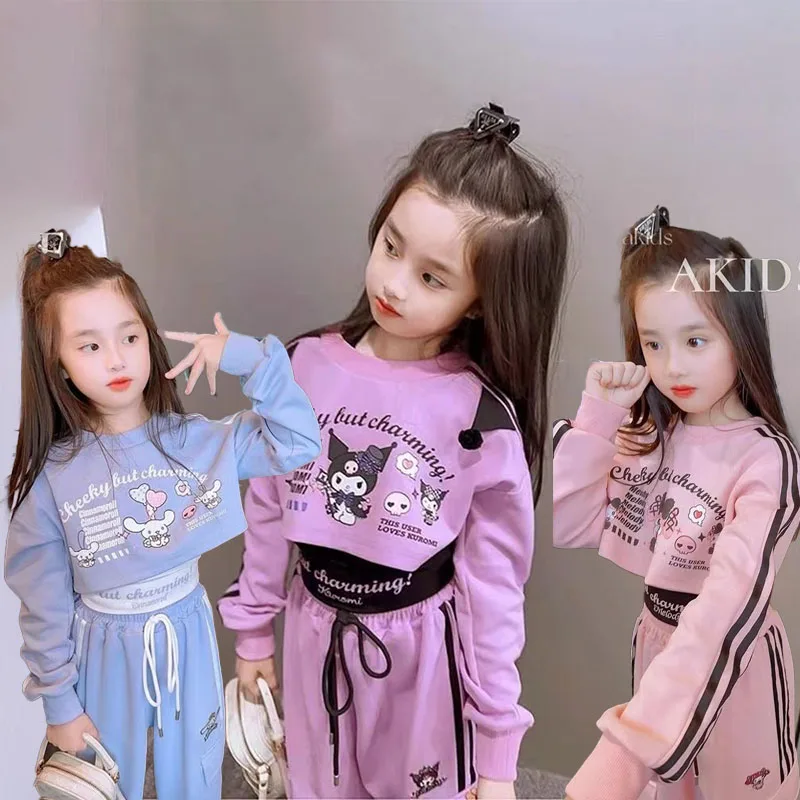 3Pcs Anime Sanrioed Mymelody Kuromi Cinnamoroll Girl Sportswear Suit Autumn Winter Fashion Casual Suit Kids Clothes High Quality