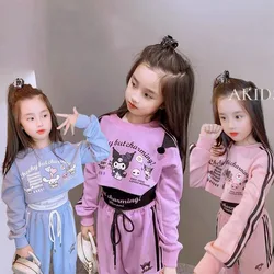 Traje deportivo de Anime Sanrioed Mymelody Kuromi Cinnamoroll para niña, ropa informal de alta calidad, 3 piezas, Otoño e Invierno