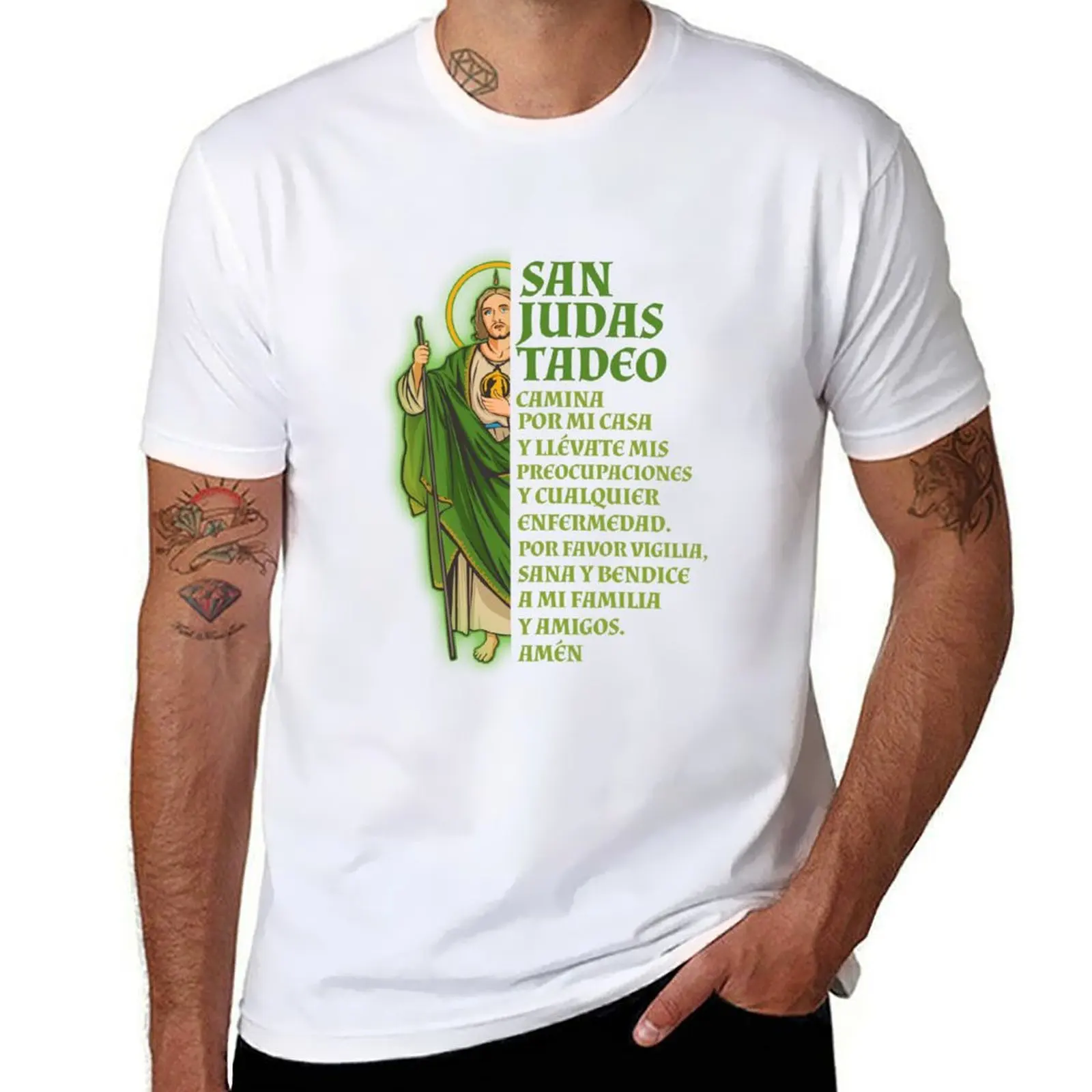 

San Judas Tadeo con Oración T-Shirt anime tshirt printed t shirts for man T-Shirt