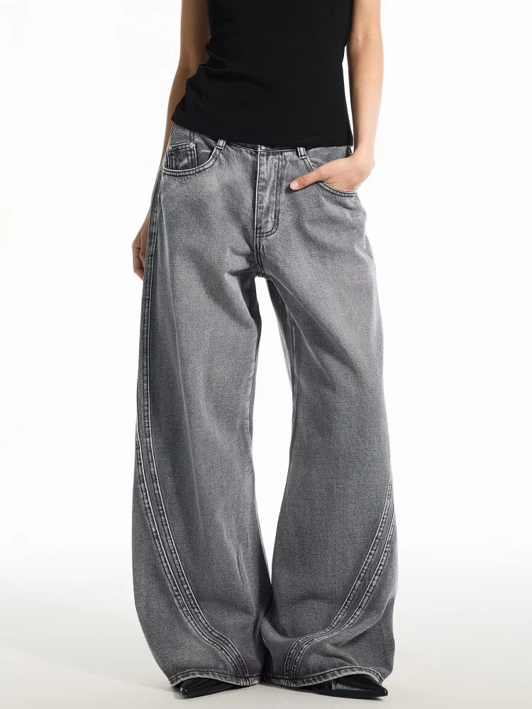 

2026 Ropa Y2K Fashion Vintage Grey Baggy Women's Casual Jeans Pants For Woman Clothing Wide Leg Luxury Clean fit Denim Trousers