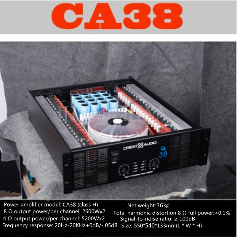 CA38 Professional Power Amplifier Pure Power Amp (3u) KTV/Stage/Home Entertainment KTV 8Ohm 2600W*2/4Ohm 5200W*2