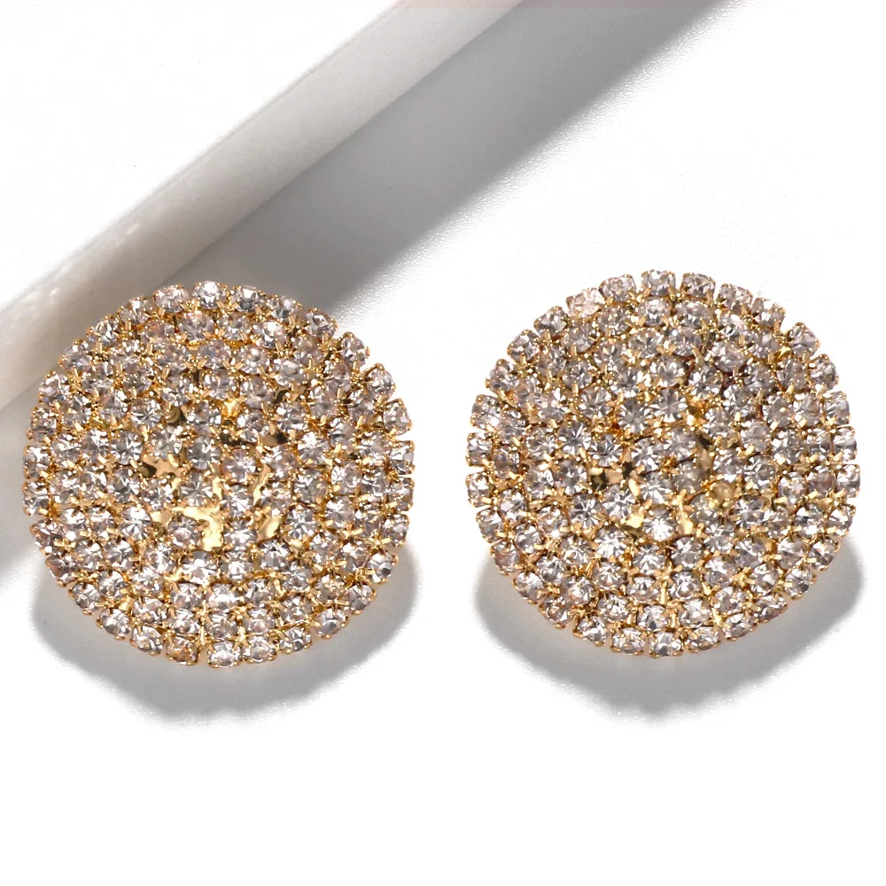 بلينغ كامل حجر الراين أقراط مستديرة اكسسوارات الزفاف موضة كريستال بيان مجوهرات أقراط الحفلات للنساء #4