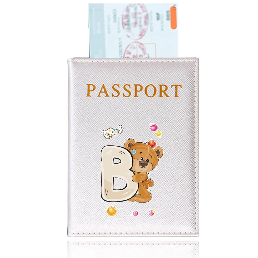 Passport Cover Leather Passport Holder Travel Document Bag Printing Bear Letter Series Passport Bag Travel ID Credit Card Bags