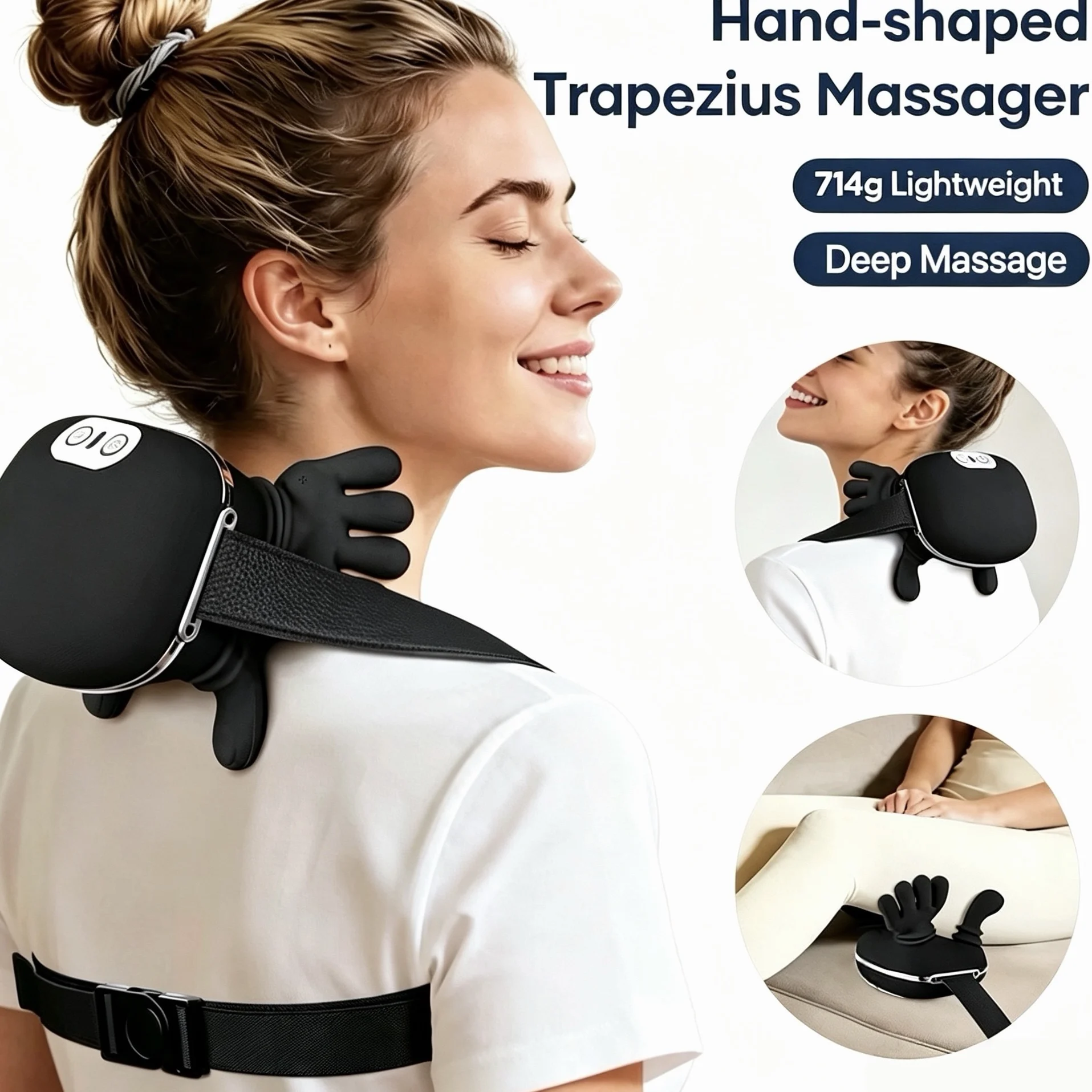 

4D Bionic Hand Neck Shoulder Massager Wireless Trapezius Kneading Shawl 3-Level Modes Brushless Motor Deep Tissue Massage