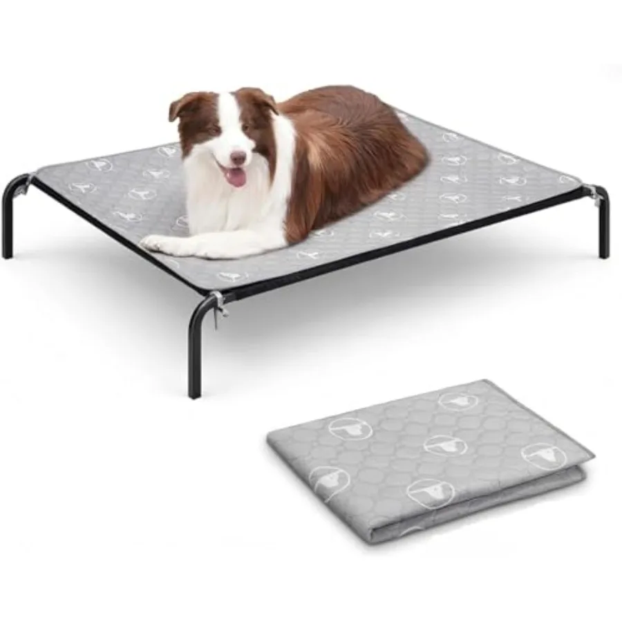 

Elevated Dog Bed with Pad for Large Dogs, 48'' Raised Cooling Dog Cot with Breathable Mesh and Absorbent Pee Pad, Sturdy Frame,