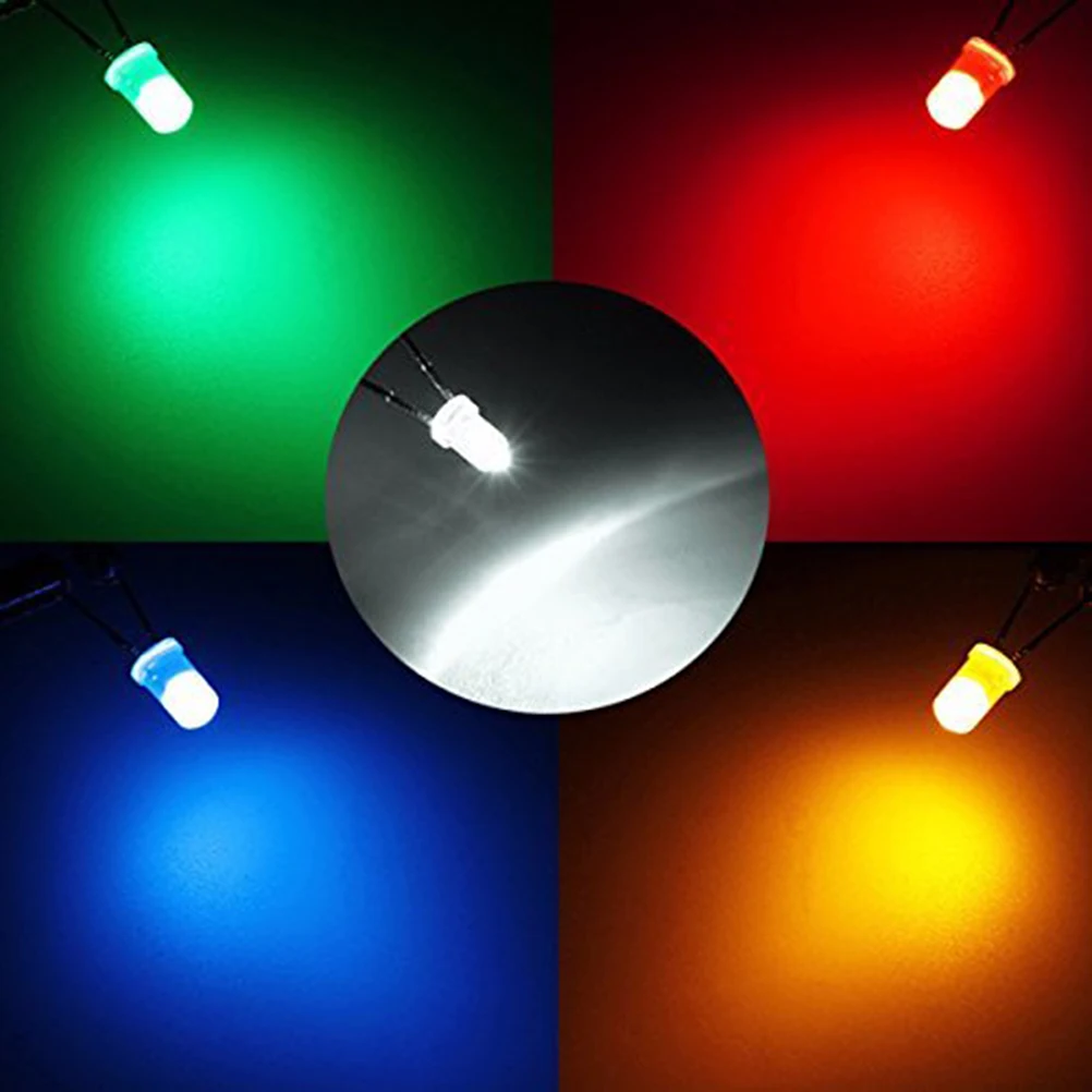 

750pcs LED Light Emitting Diodes 3mm Round Assorted Color 2pin Diffused LED Electronic Parts White Red Yellow Blue Green Box Kit