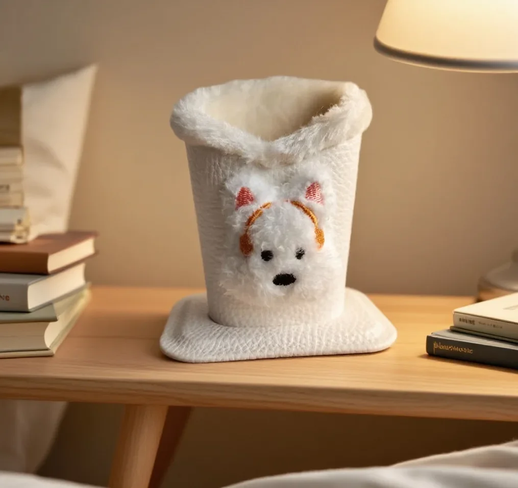 

1pc Eyekan Plush Lined Glasses Case - Cute Animal Design, Faux Leather, Ideal for Desk or Bedside Table, Protects Glasses