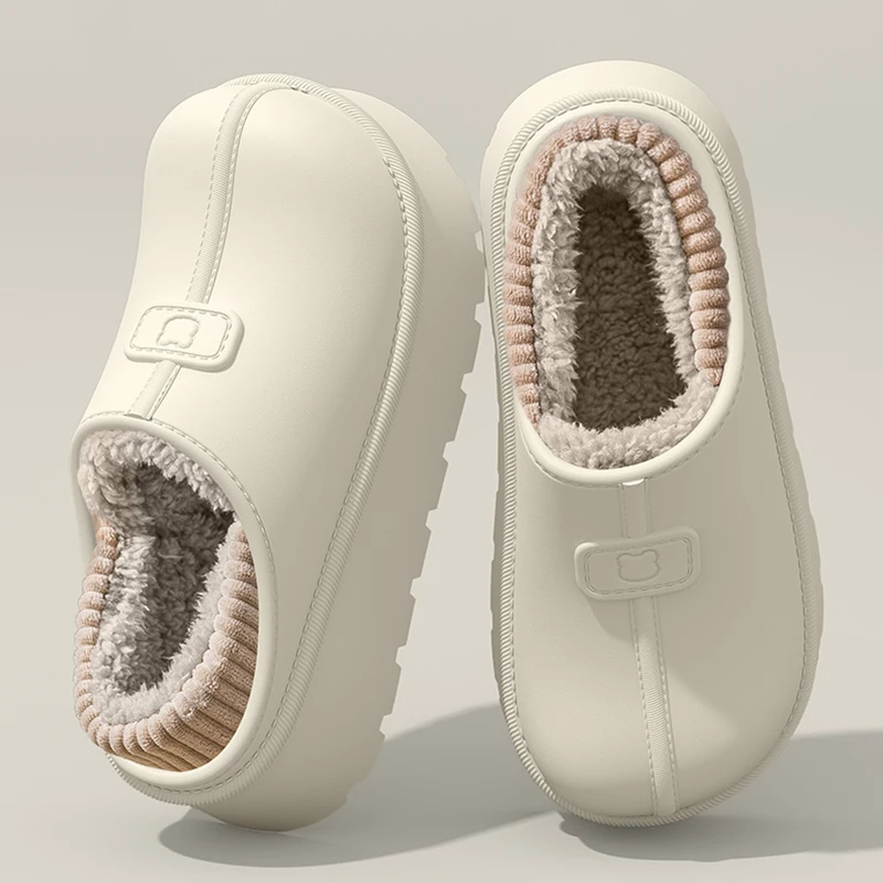 

2025 Eva Waterproof Plush Slippers Women Lightweight Warm Chunky Platform Slippers Woman Thick Sole Non Slip Cotton Padded Shoes